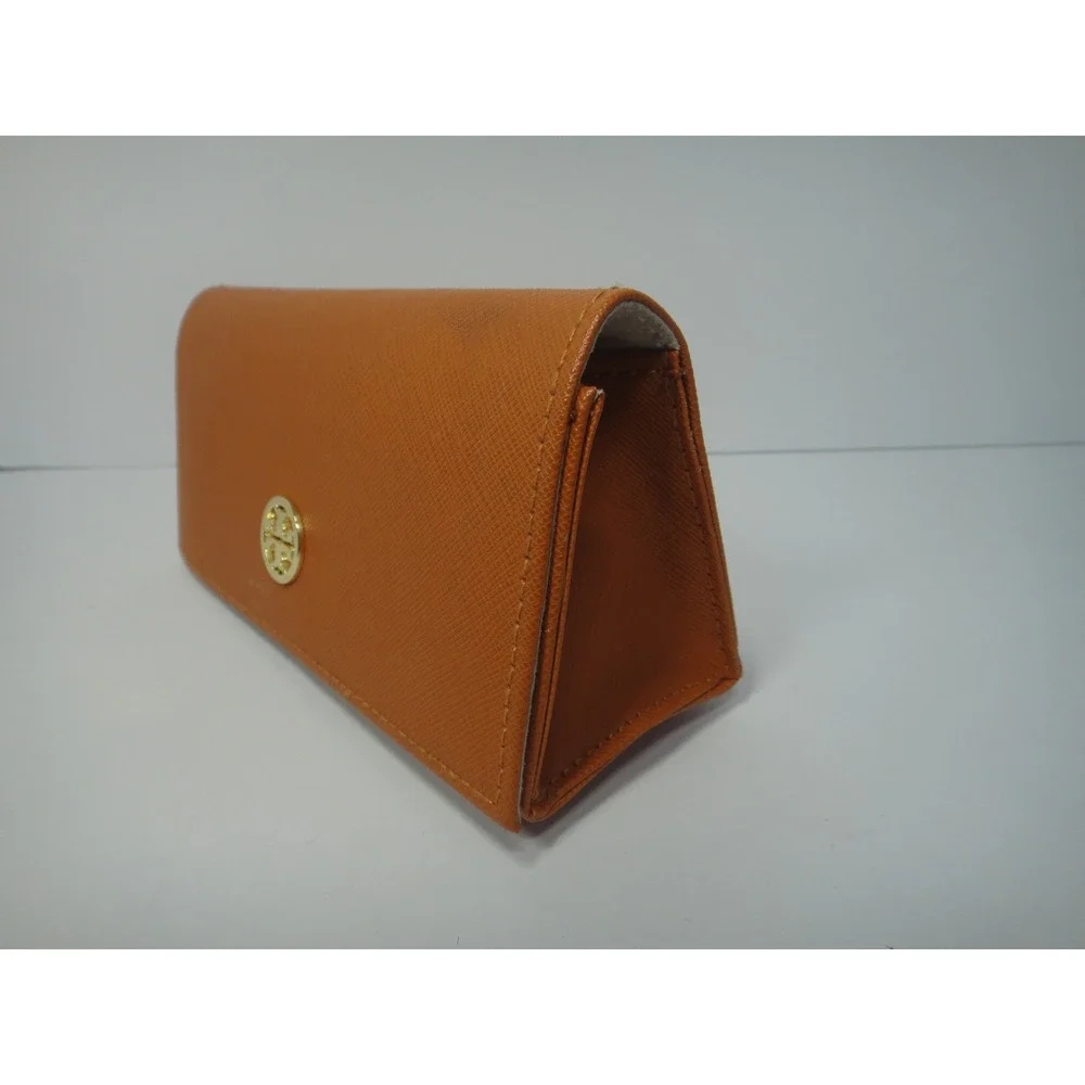 Tory Burch Robinson Orange Saffiano Leather Hard Shell Glasses Case Gold Logo